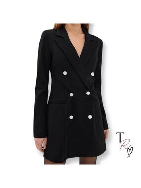 Good American Exec Embellished Ponte Blazer Mini Dress in Black Size Medium